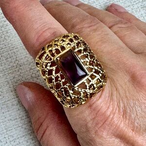 Gold Tone Basket Style Ring with Faux Ametrine Size 8